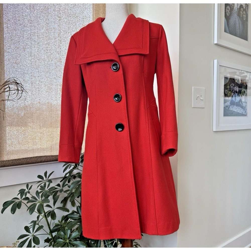 Vintage 90s Guess Wool Coat Women's Medium‎ Red Equestrian Military Peacoat